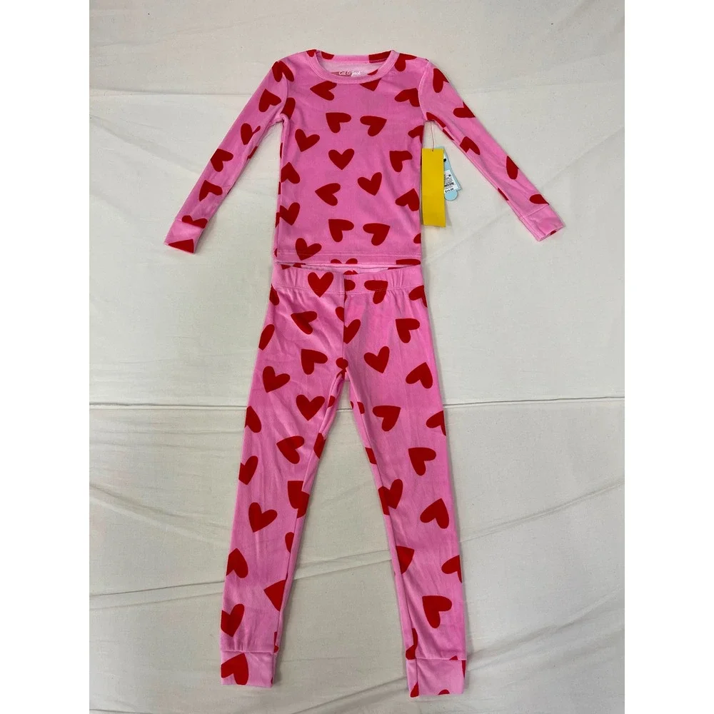 Cat & Jack Girls Pink & Red Heart Print 2-Piece Pajama Set Size 4